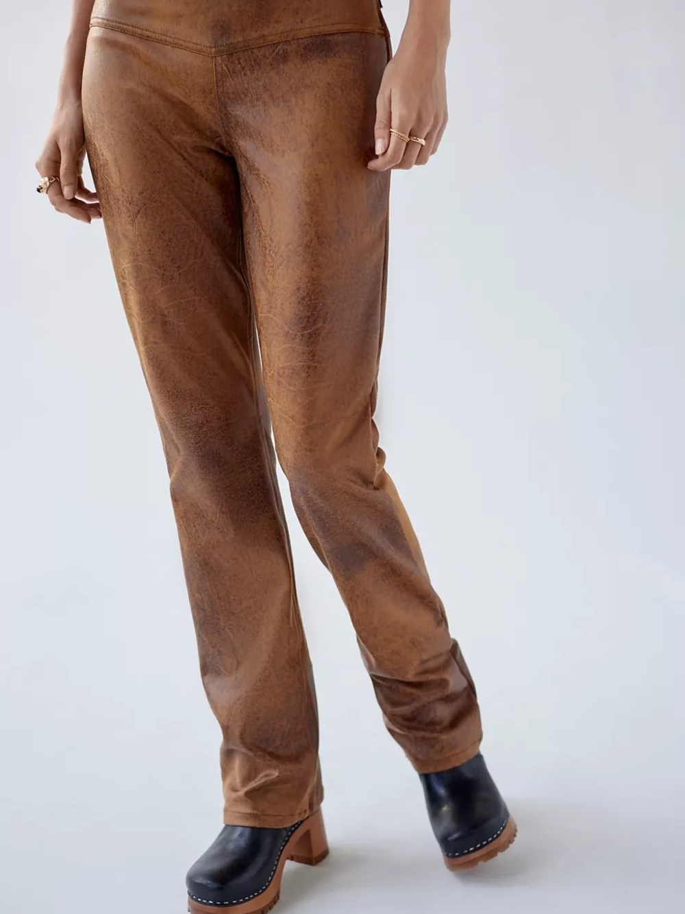 Urban Outfitters Brown Faux-Leather Straight Leg Jeans